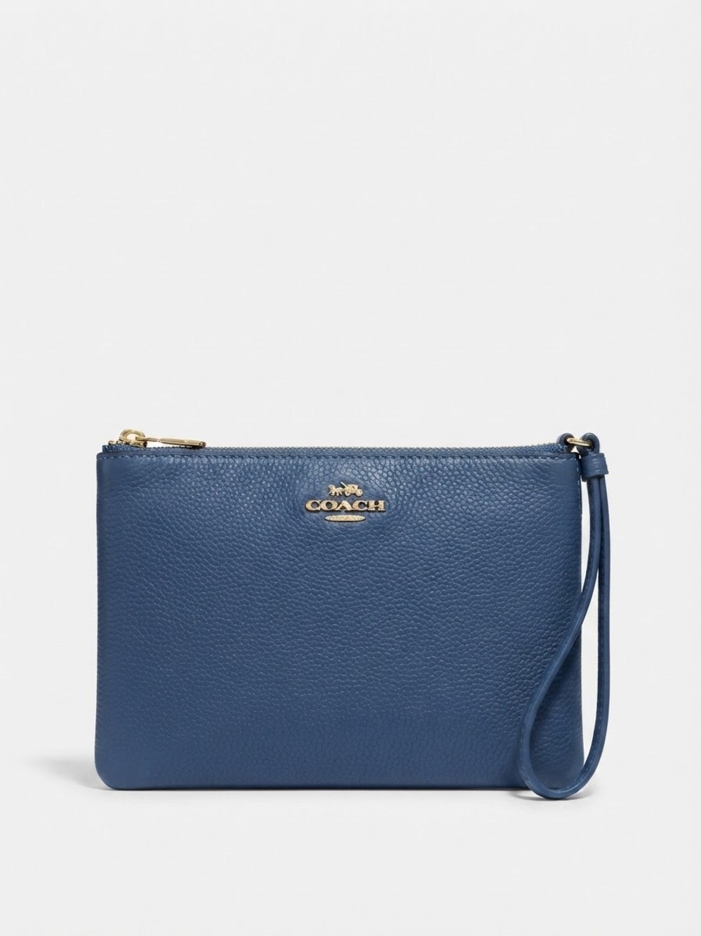 Coach Pebbled Leather Wristlet in Indigo Blue with Gold Hardware NWT